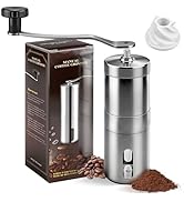 Manual Stainless Steel Coffee Grinder, Portable Conical Burr Hand Crank Grinder for Espresso, Pou...