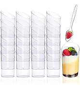 Qeirudu 50 Pack Mini Dessert Cups with Spoons - 2.2 oz Clear Plastic Parfait Cups Reusable Shoote...