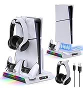 FASTSNAIL Charging Stand with Cooling Fan for PS5 Slim Console, Dual Controller Charger Station w...