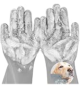 AKEISHE Dog Washing Gloves for Shedding &amp; Bathing - 5-Finger Deshedding &amp; Massage Gloves for Dogs...