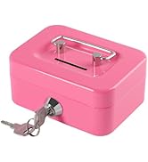 Lockable Cash Box with Key, Cash Register with Coin Counting Board, Small Portable Money Box for ...