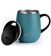 Grandties Insulated Coffee Mug with Handle- Sliding Lid for Splash-Proof 16 oz Wine-Glass Shape T...