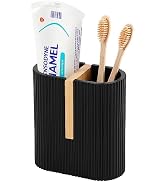rejomiik Matte Black Toothbrush Holders Electric Toothbrush Holder for Bathrooms, Bamboo Tooth Br...