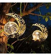QCF Hanging Solar Lights for Backyard Decor, 2Pack Waterproof Metal Moon Balcony Lanterns, Zen Ga...