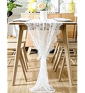 BOXAN 30" x 120" Vintage Wedding White Lace Table Runner, Rose Floral Lace Table Overlay Table Co...