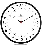 Lafocuse 12 Inch Silent Black 24 Hour Wall Clocks Battery Operated, Analog Military Time Wall Clo...
