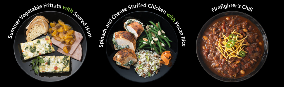 Examples of food made with the 06858 Slimline Skillet with Glass Cover Electric, 16 Inch, Black