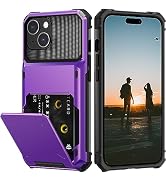 Nvollnoe Compatible with iPhone 15 Case with Card Holder[Store 5 Cards] Dual Layer Heavy Duty Sho...