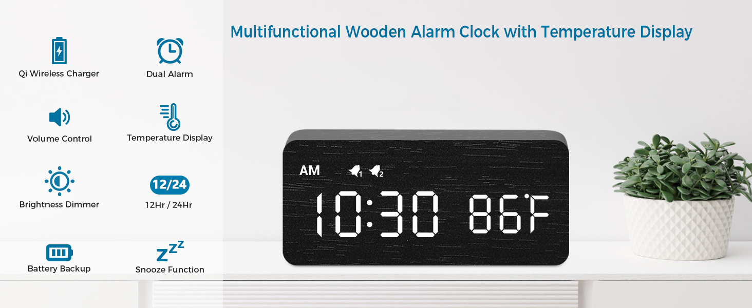 wooden digital alarm clock