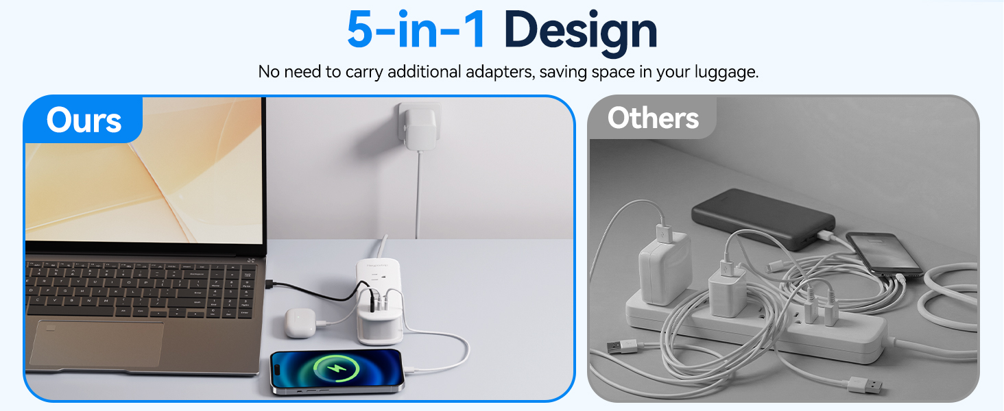 5-in-1 DesignNo need to carry additional adapters, saving space in your luggage