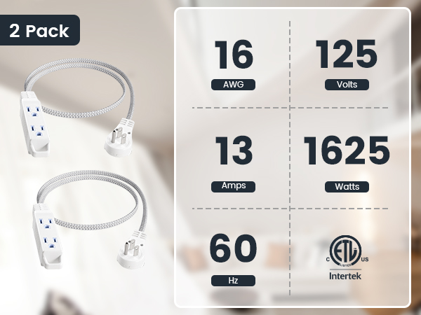 360° Rotating Flat Plug Extension Cord