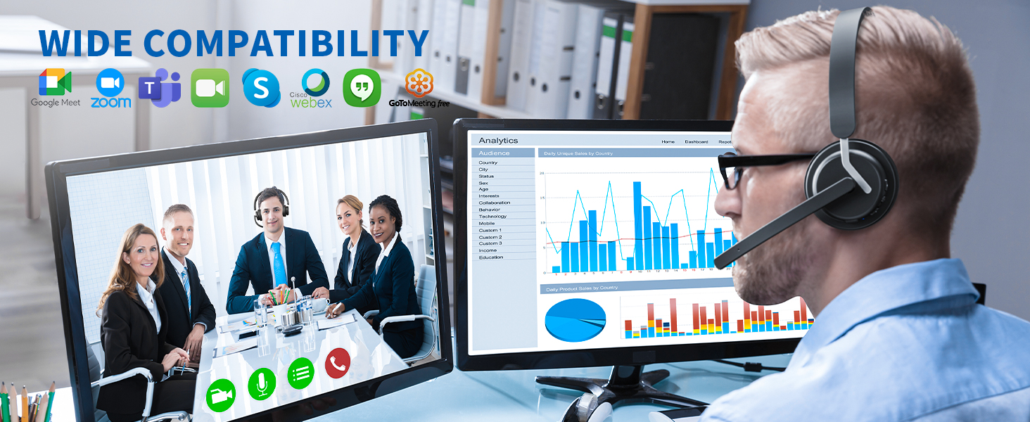 wireless bluetooth headphone with microphone noise cancelling headphone with mic for computer pc