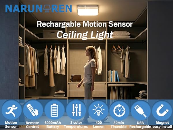 rechargable motion sensor ceiling lights