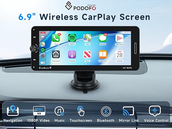 Carplay Screen for Car, 6.9 Inch HD Touch Screen Car Stereo with Wireless Car Play Android Auto