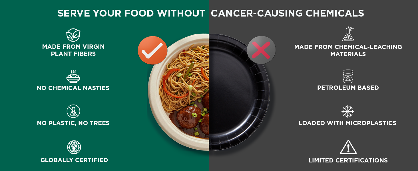 Disposable Paper Bowls Plates Food Safe Leak Free Heavy Duty for Hot &amp;amp; Cold Food Microwave Safe