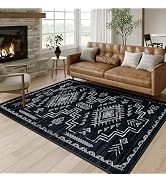 STARUIA Moroccan Washable 5x7 Area Rugs, Black Western and Aztec Tribal Boys Neutral Rug for Livi...