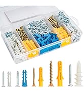 KURUI Drywall Anchors and Screws Assortment Kit 350PCS, 175 Plastic Wall Anchors and 175 Philips ...