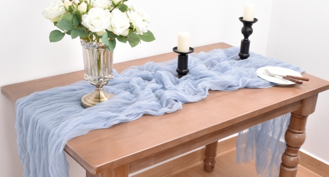 blue cheesecloth table runner