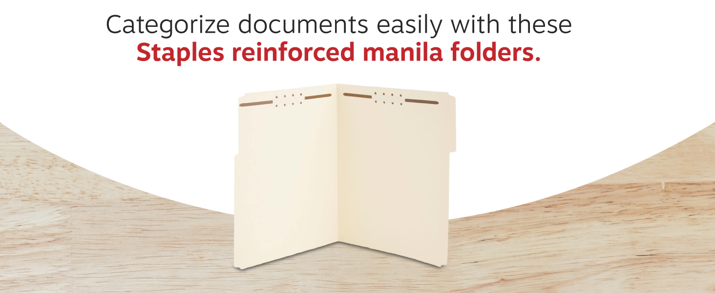 Staples Reinforced Fastener Folders, Letter, Manila, 50/Box