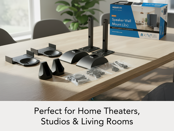MI-SB37 speaker wall mount components, hardware, and retail box displayed.