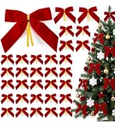 Premium Velvet Bows for Christmas Tree 30 Pcs 3.5x3.5 Inch Holiday Decor | Red Christmas Bows wit...