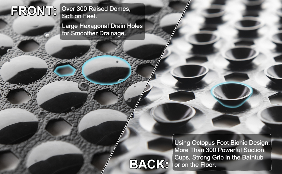 Close-up of round bubble drain hole and suction cup