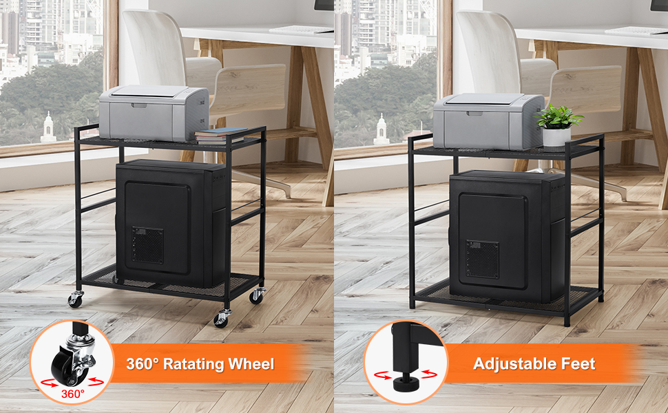 Printer Stand Printer Cart for Storage, Printer Table Multifunctional Metal Utility Shelves
