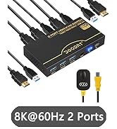 HDMI KVM Switch 8K, KVM Switch 8K@60Hz 4K@120Hz for 2 Computer Share 1 HD Monitor and 3 USB 3.0 D...