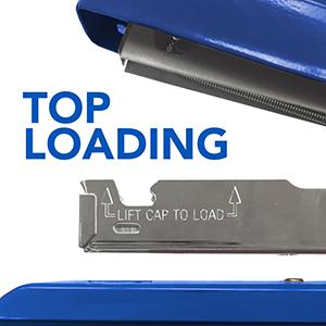 Top Loading Swingline stapler. Open stapler showing how to load