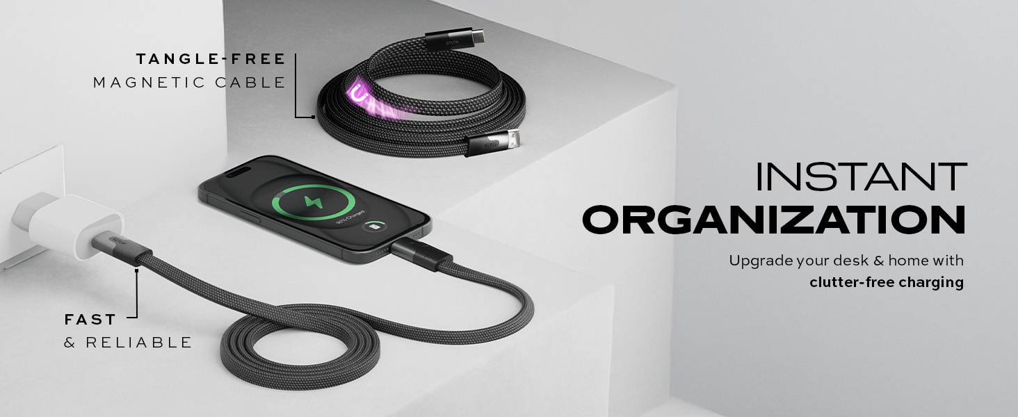 magstack statik magtame anti-tangle tangle-free magnetic flat foiled charging cable usb-c usb c usbc