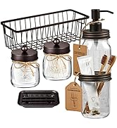 SheeChung 6Pcs Mason Jars Bathroom Accessories Set Complete - Toothbrush Holder, Lotion Soap Disp...