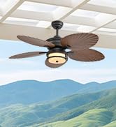 Orison 52'' Outdoor Ceiling Fan with Lights, Tropical Palm Leaf Fan, Wet Rated for Patio, Porch &amp;...