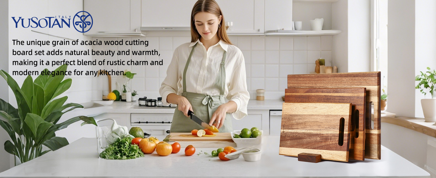 3-piece Acacia Wooden Cutting Board Set for Kitchen
