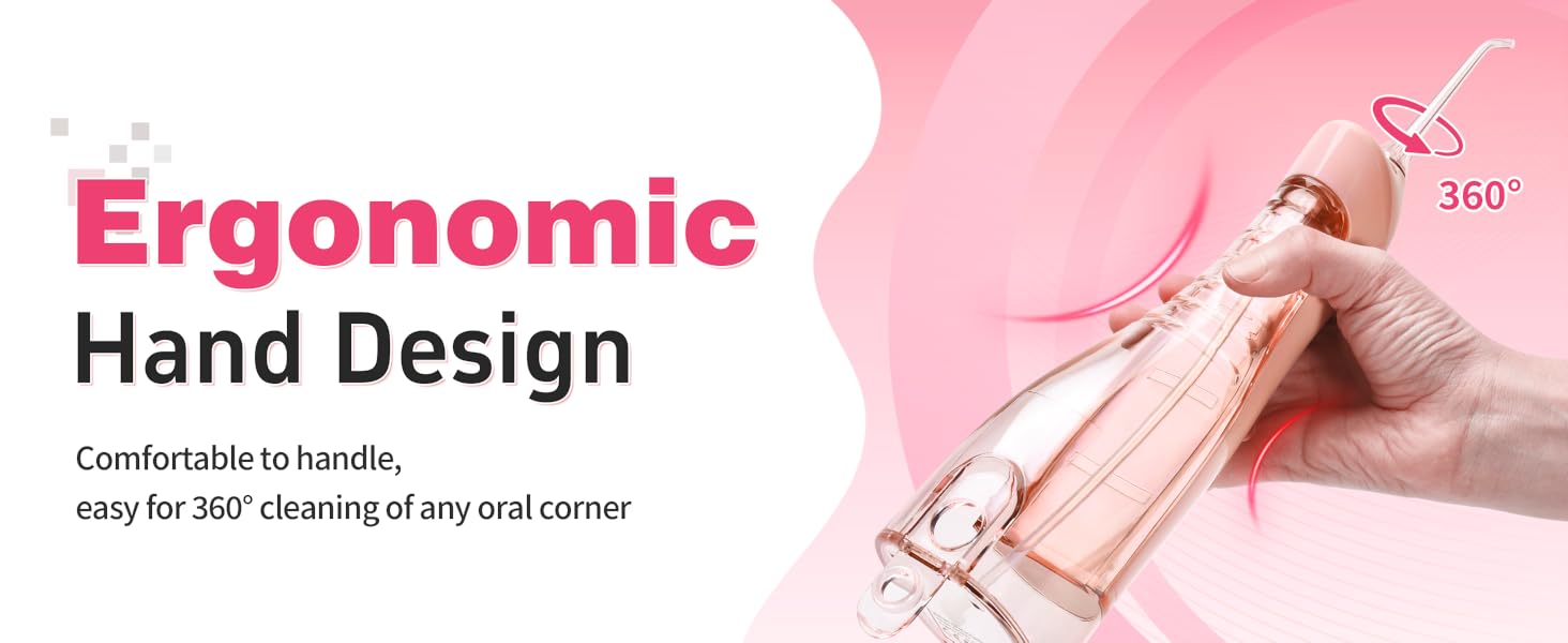 Ergonomic Hand Design, Comfortable to handle, easy for 360° cleaning of any oral corner