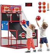 M SANMERSEN Kids Double Basketball Hoop Arcade Game Set with 6 Balls Electronic Scoreboard LED Li...