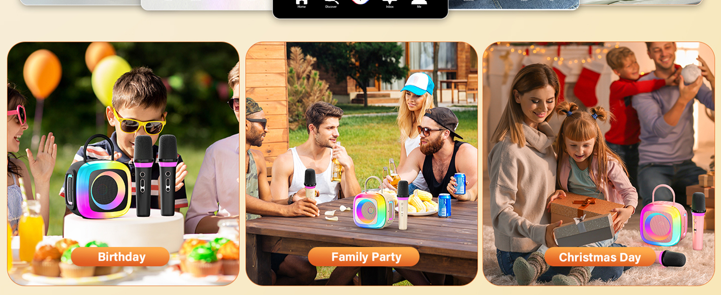 Mini Karaoke Microphone Singing Speaker with 2 Wireless Mic