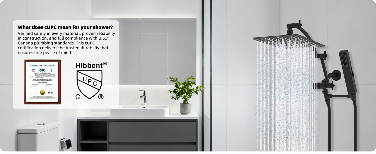 cupc certified rainfall shower head combo