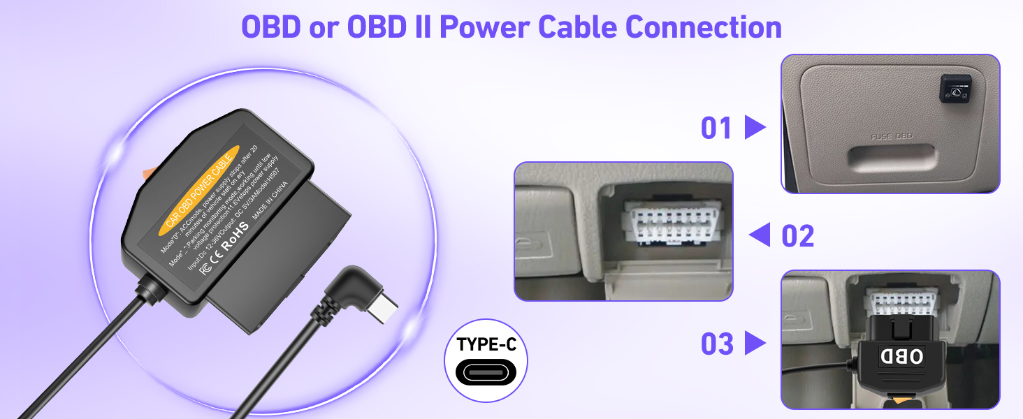 obd2 power cable for dash camera