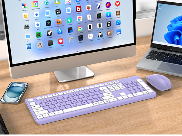 Wireless Keyboard and Mouse Combo, Full Size Silent Ergonomic Keyboard Mouse