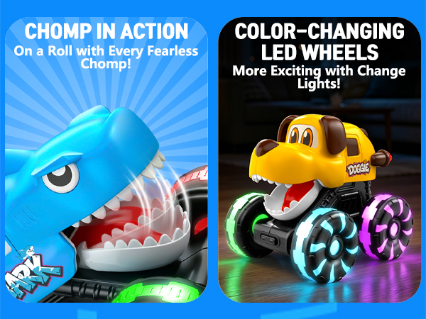 Monster Truck Toys for Kids Toddler, Press &amp;amp; Go Light Up Wheels Car Toys Chomping Mouth Truck Toy