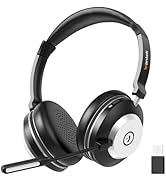 Wireless Headset with Mic for Work,Bluetooth Headphone with Noise Cancelling Microphone,2.4G USB ...