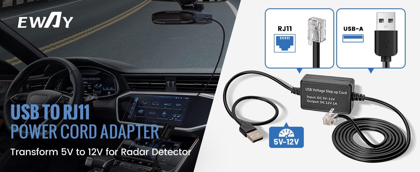 Radar Detector Cable, usb to rj11 Plug Cable