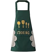 DILLMAN Women Kitchen Apron with Hand Wipe Pockets,Big Pocket,Hand-wiping, Waterproof for Cooking...