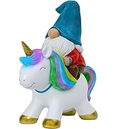 Mood Lab Garden Gnome Statue - Garden Gnome Riding Unicorn - 8.3 Inch Tall Lawn Figurine - for Ou...