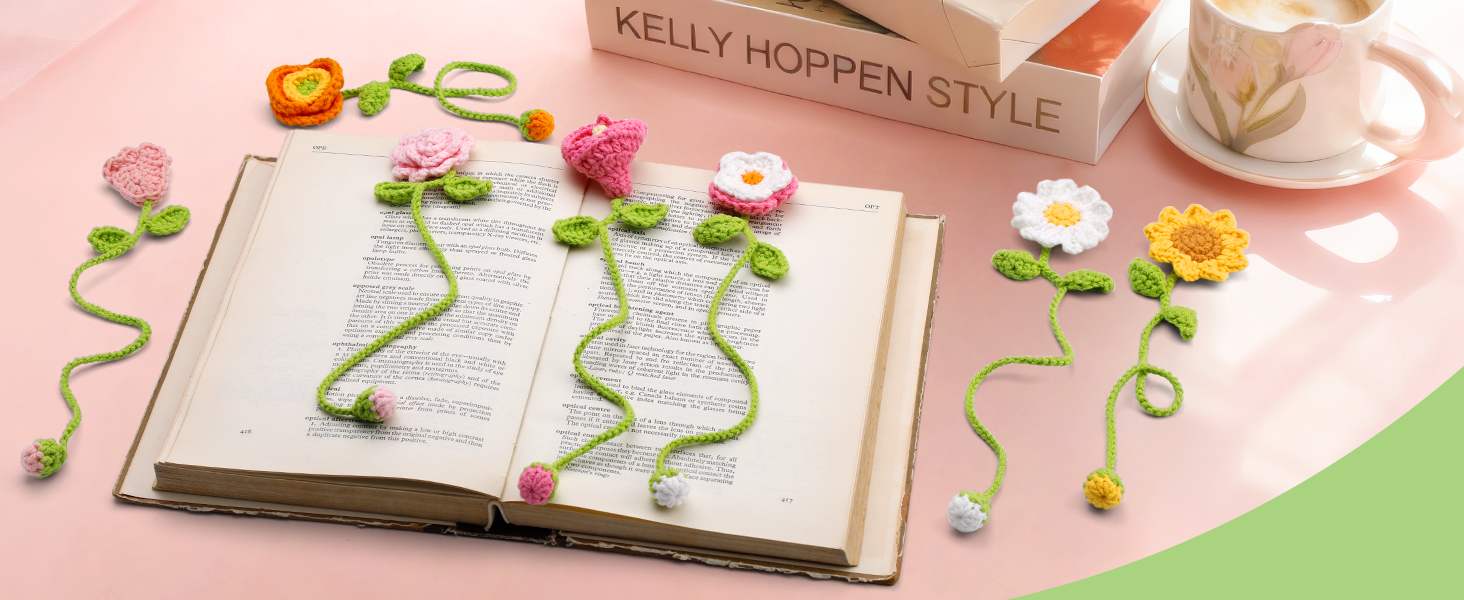 Crochet Kit for Beginners, 10 Flower Bookmarks Beginner Crochet Kit for Adults
