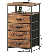 Huuger Night Stand with Charging Station, 4 Drawer Dresser for Bedroom, Bedside Table, 33.9 Inch ...