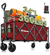 Hikemoon 34'' Extra Long Collapsible Wagons Carts Foldable, 360LBS Heavy Duty Folding Beach Wagon...