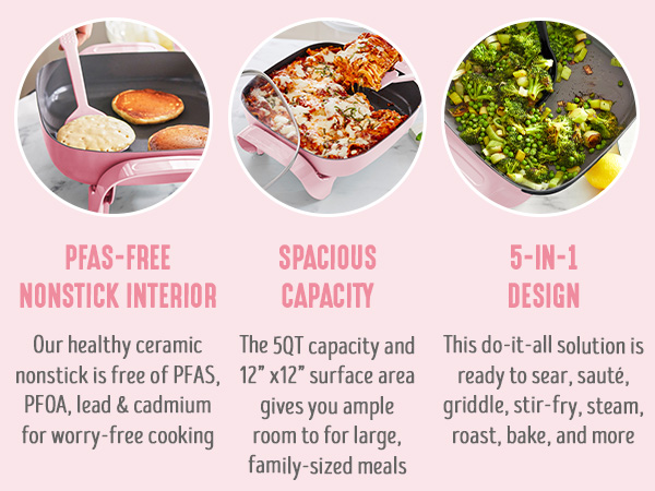 GreenLife, Ceramic Nonstick, PFAS-Free, Non-Toxic, Electric Skillet, Electrics