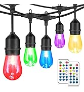 Mlambert 48FT Outdoor Patio Lights, RGB Cafe String Lights with 15 E26 S14 Shatterproof Edison Bu...