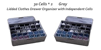 2 Pcs Lidded Clothes Drawer Organizer with Independent Cells